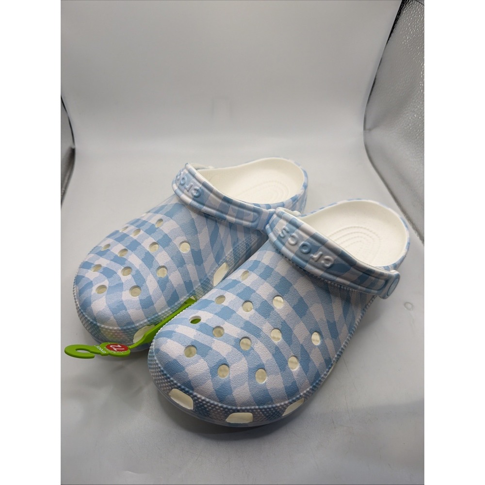 CROCS CLASSIC GINGHAM CLOG BLUE WHITE CHECKERED SLIP ON SHOES Men's 7, Women's 9